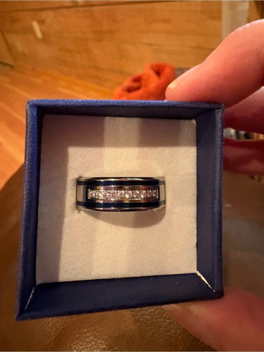 Men's Blue Steel Stainless Steel CZ Accent Band